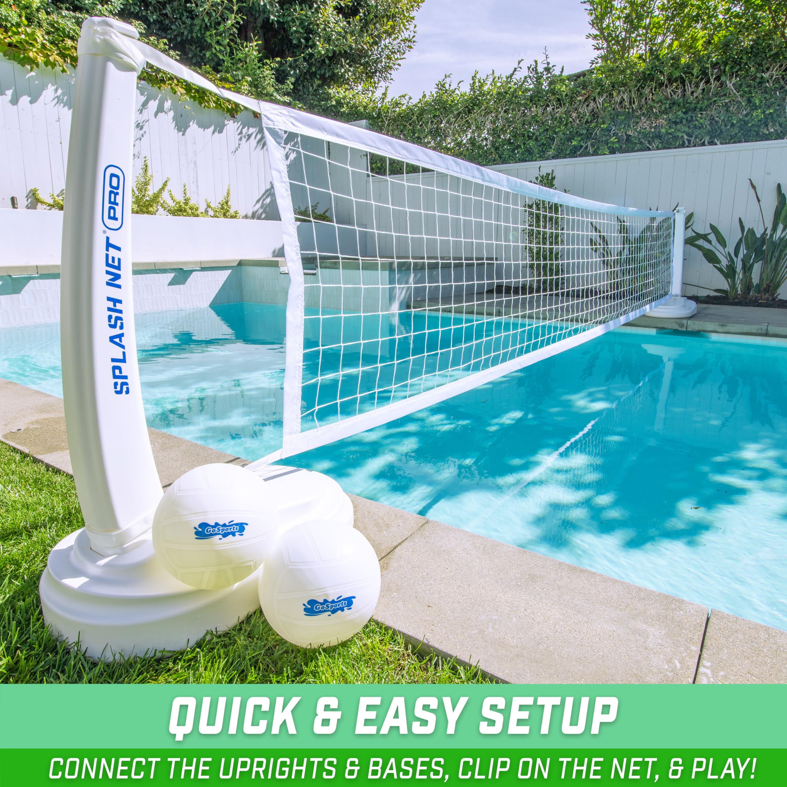 GoSports Splash Net PRO Pool Volleyball Set - Premium Water Volleyball Net with 2 Balls & Pump (Red/White/Blue) | Perfect for Backyard Pool Parties, Beach Games & Summer Water Activities
