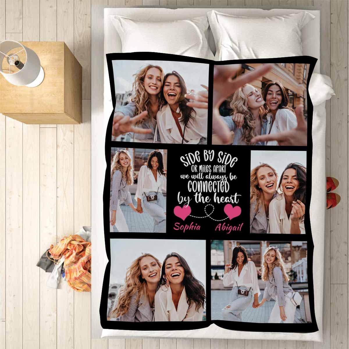 Personalized Custom Photo Fleece Blanket - Side by Side or Miles Apart Design - 6 Photos - Soft Lightweight Flannel Throw (32