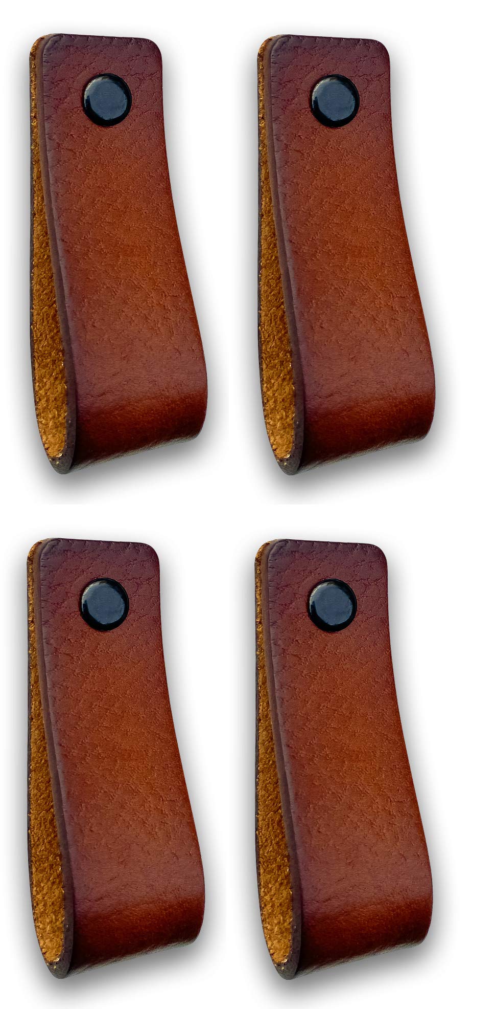 Brute Strength Leather Furniture Handles - Cognac Brown - Set of 4 (16.5 x 2.5cm) - Heavy Duty Cabinet Pulls for Kitchen, Bathroom, Dresser & Wooden Doors - Vintage Style Hardware for Home Renovation & DIY Projects