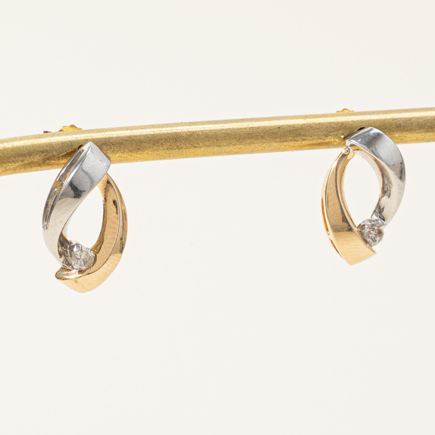 Two Tone Gold Diamond Abstract Stud Earrings | 0.16ctw Genuine Diamond Jewelry | Elegant Gift for Women | Perfect for Weddings, Parties & Everyday Wear