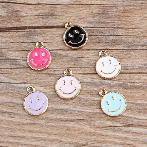 DIY041065 Handmade Smiley Face Enamel Charms - Light Purple Pendant for Necklace & Bracelet Making | Jewelry Craft Supplies | Perfect for DIY Gifts, Friendship Bracelets & Personalized Accessories