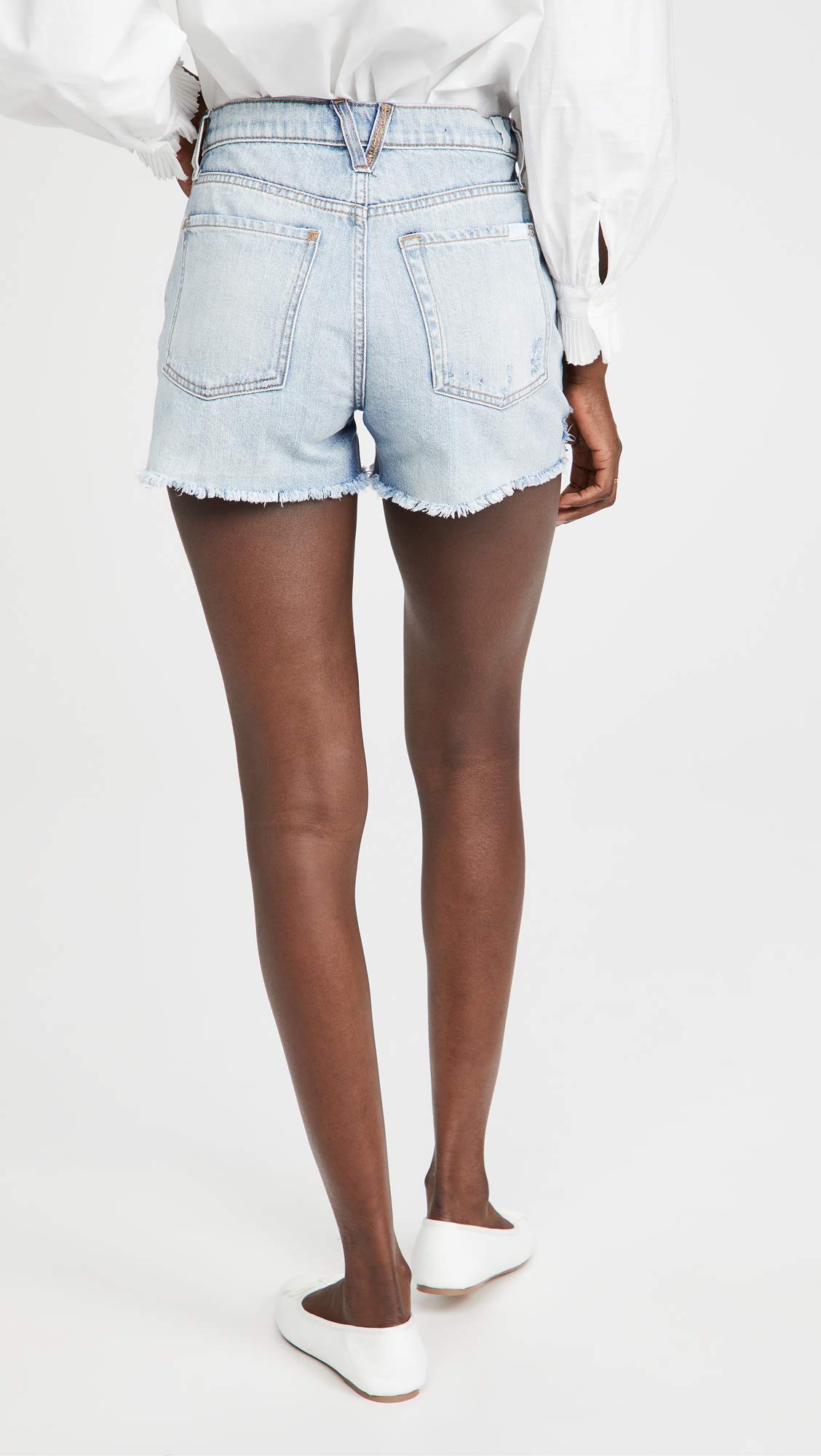 7 For All Mankind Women's Monroe Cutoffs Denim Shorts in Cosmic Blue Rigid Wash | High Waisted Distressed Denim Shorts for Summer, Beach & Casual Outfits