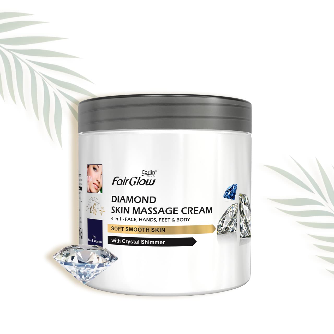 Corlin Fair Glow Diamond Skin Massage Cream 800g - 4-in-1 Moisturizing Cream for Face, Hands, Feet & Body with Crystal Shimmer | Hydrating & Brightening Skincare for Men & Women | Perfect for Daily Use, Spa Nights & Special Occasions
