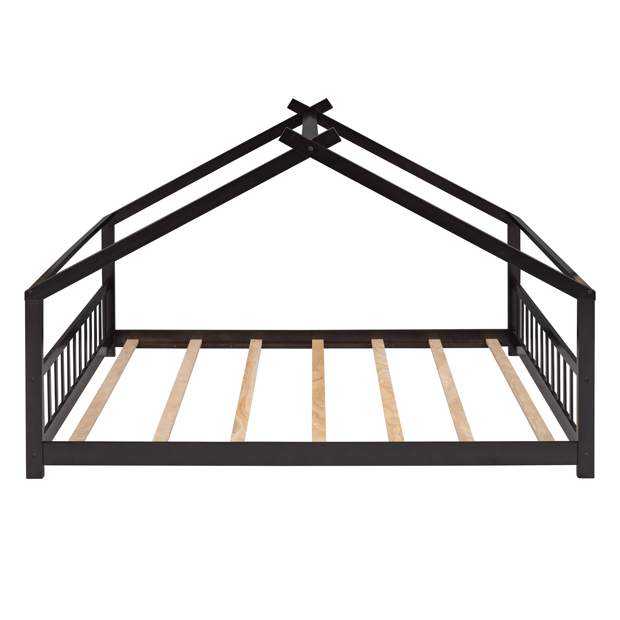 **Harper & Bright Designs Full Size House Bed for Kids - Sturdy Wooden Bed Frame with Headboard & Footboard, No Box Spring Needed - Espresso Finish - Perfect for Boys & Girls Bedroom Decor, Playroom or Sleepover Fun**