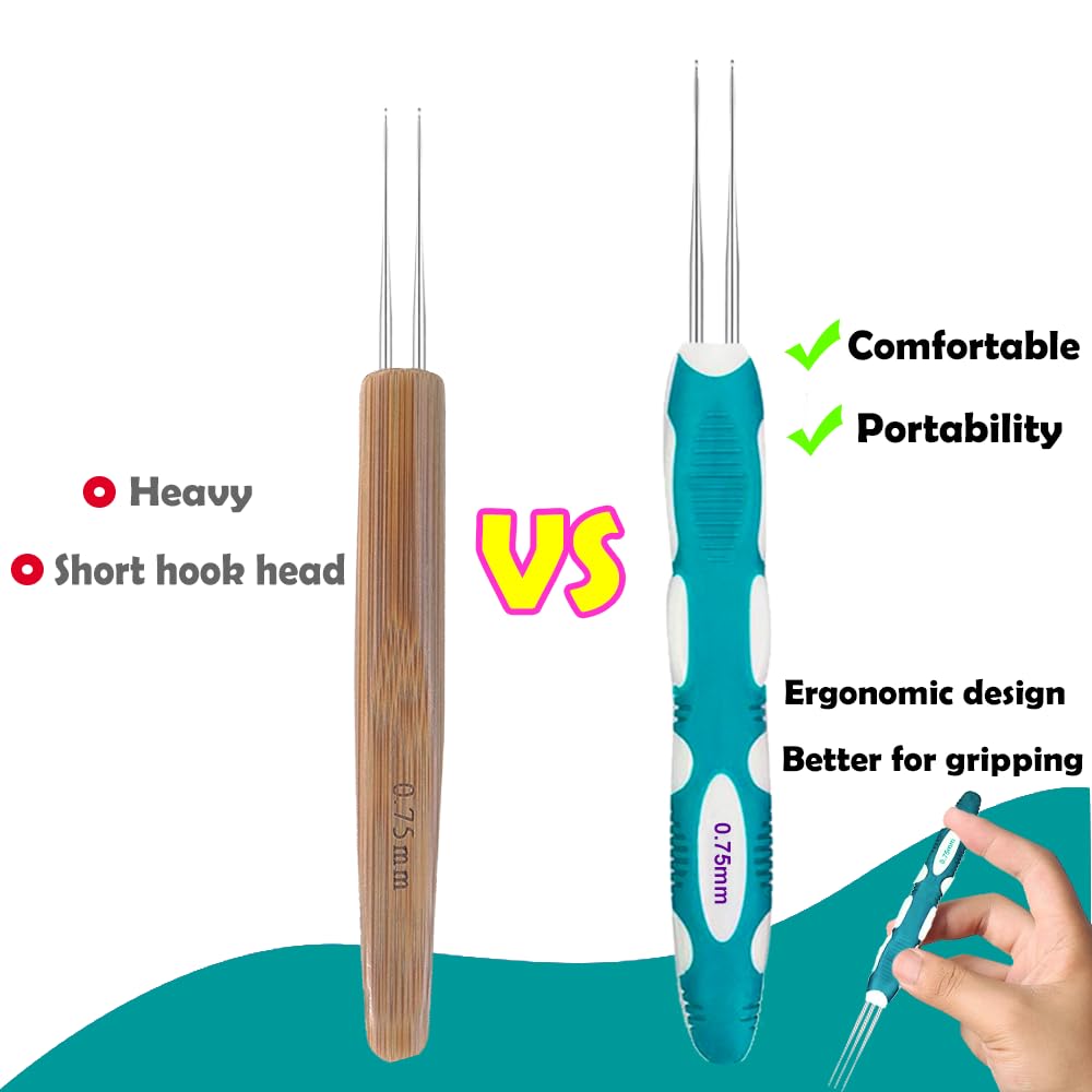 Dreadlocks Crochet Hooks Set with Ergonomic Handle - 0.75mm Professional Hair Crochet Needles for Loc Braiding & Hair Extensions - Perfect for Salon Styling, DIY Hair Care & Natural Hair Maintenance