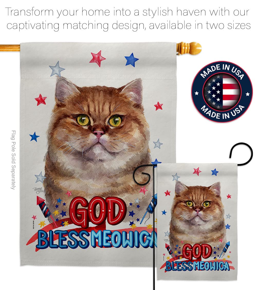 British Short Hair Cat Garden Flag Set - Double-Sided Patriotic Pet Decor for Yard & Home