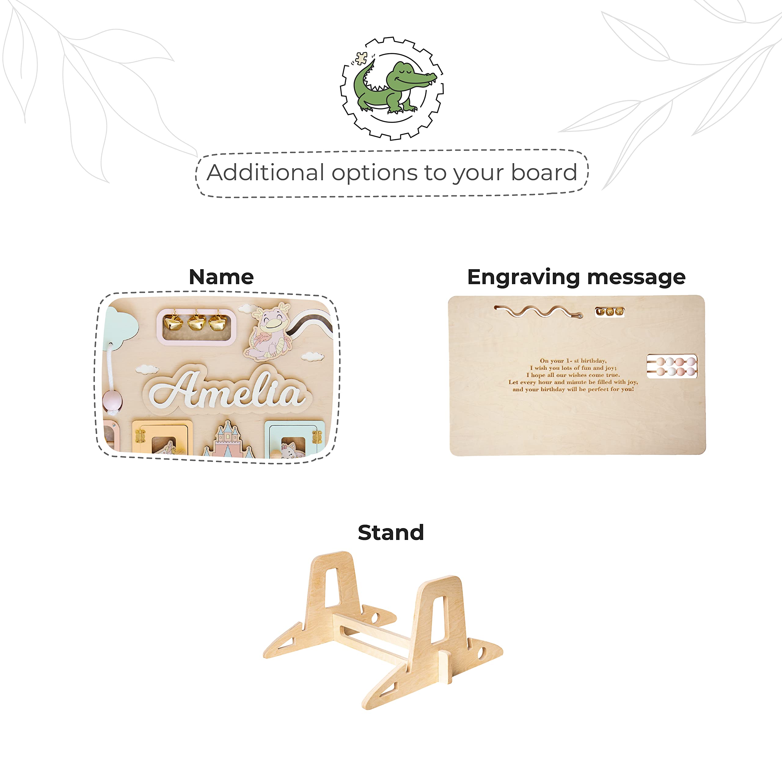 Custom Personalized Busy Board for Toddlers - Montessori Wooden Sensory Toy for 2 Year Old Girls & Boys - Best Birthday & Easter Gift for Kids - Perfect for Early Learning & Travel Entertainment