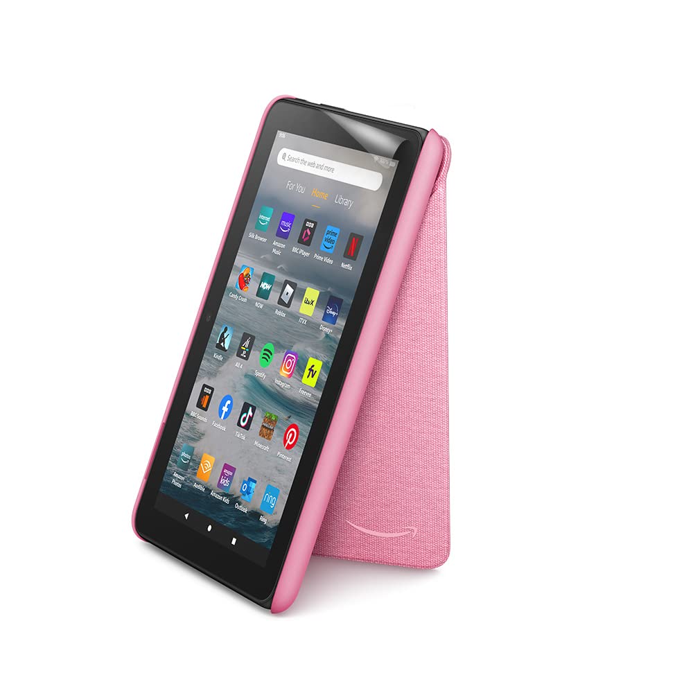 Amazon Fire 7 Tablet (16GB, Rose) with Fabric Cover & Screen Protector - Bundle for Reading, Streaming & Productivity | Includes Wild Rose Case & 2-Pack NuPro Clear Screen Protectors