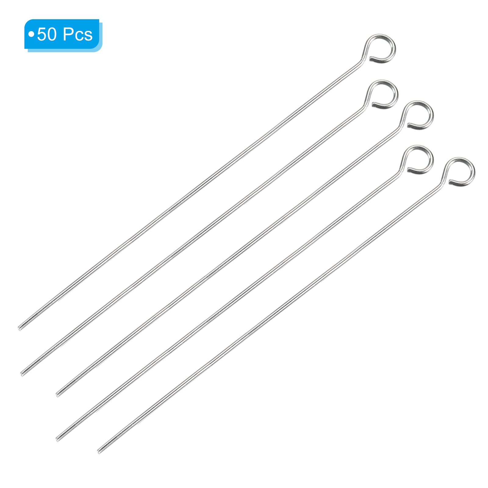 PATIKIL 50Pcs 304 Stainless Steel Jewelry Eye Pins - 70mm 22 Gauge Silver Open Eye Pins for Jewelry Making, DIY Craft, Necklaces, Bracelets & Earrings - Perfect for Beading, Wire Wrapping & Handmade Jewelry Designs
