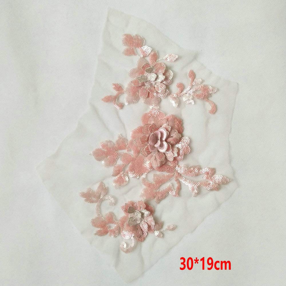 3D Embroidery Sequins Rose Patches - DIY Sewing Iron-On Appliques for Dresses, Costumes & Performance Wear - Handmade Garment Decoration Accessories (Pink) | Perfect for Dance Costumes, Prom Dresses & Fashion Design Projects