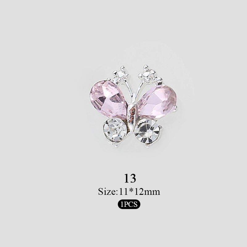 3D Pink Butterfly Rhinestones Alloy Nail Art Decorations - 12PCS for DIY Manicure, Nail Salon & Party Glam Looks