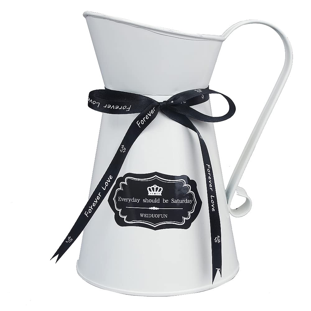 WEIDUOFUN 7.5 Inch Nordic Style Galvanized Metal Milk Jug Vase - Decorative Pitcher for Wedding Centerpieces, Home Decor & Cafe Table Settings - Rustic Farmhouse Flower Arrangement Container