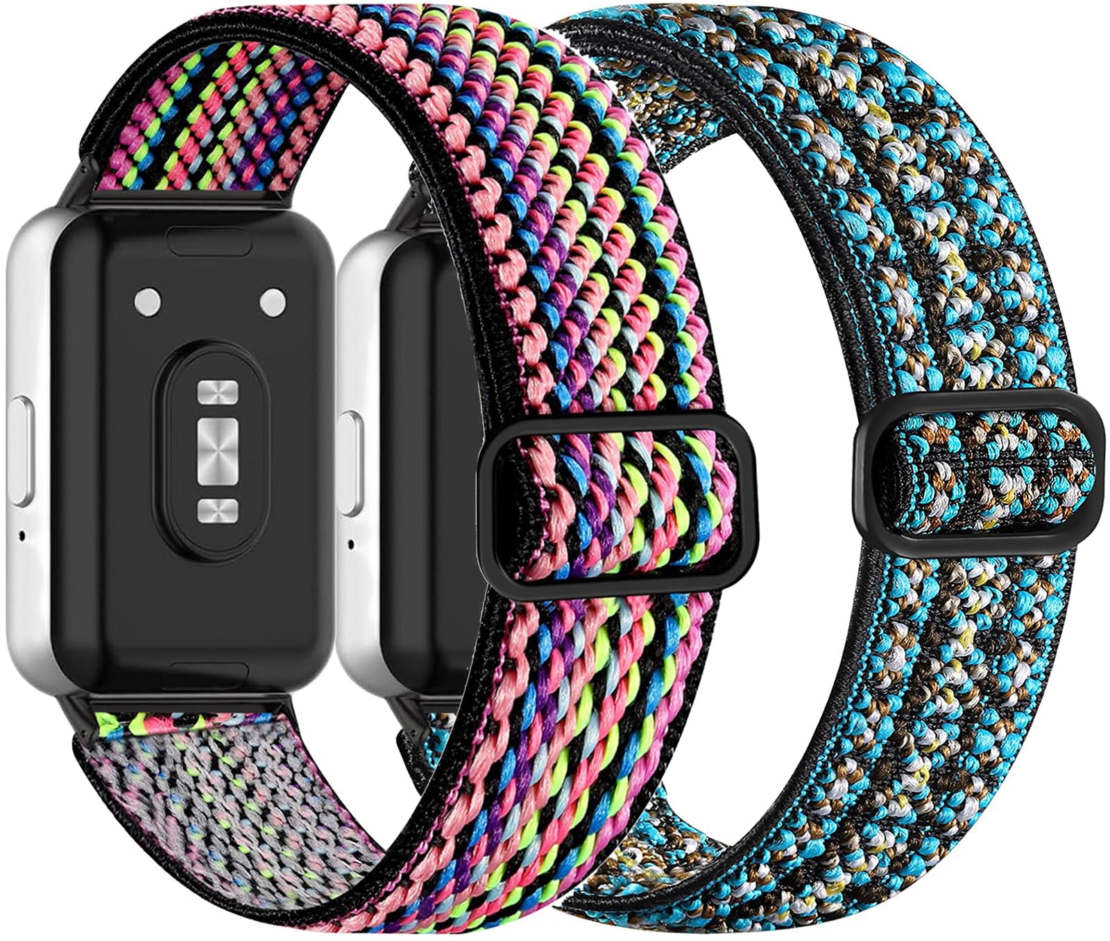 Nigaee 2 Pack Stretchy Adjustable Nylon Straps for Samsung Galaxy Fit 3 - Breathable Replacement Watch Bands for Workout, Running & Daily Wear