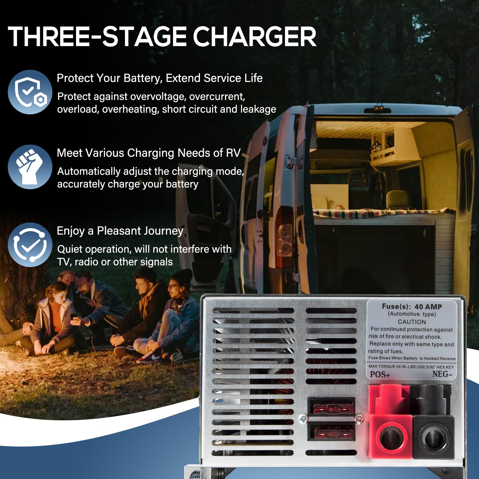 WF-9875 75 Amp RV Power Converter Charger - Replacement for WF-9800 Series (WF-9875-AD-CB, WF-9875-MBA) - Deck Mount Power Supply for RV Trailers & Campers - Perfect for Off-Grid Living & Boondocking