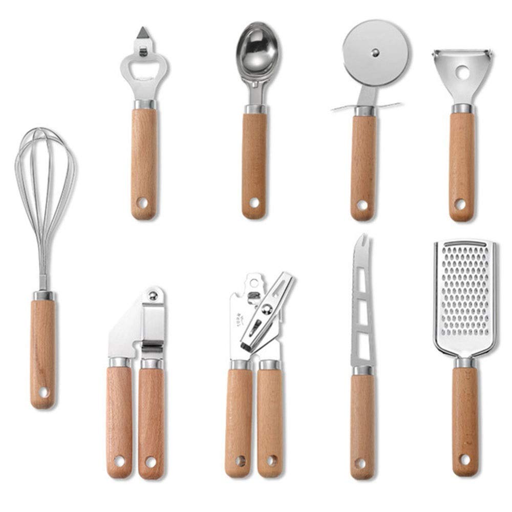 9-Piece Wooden Handle Kitchen Gadgets Set - Non-Stick Baking & Cooking Tools Kit with Dishwasher-Safe Design - Perfect for Home Chefs, Baking Enthusiasts & Holiday Gifting