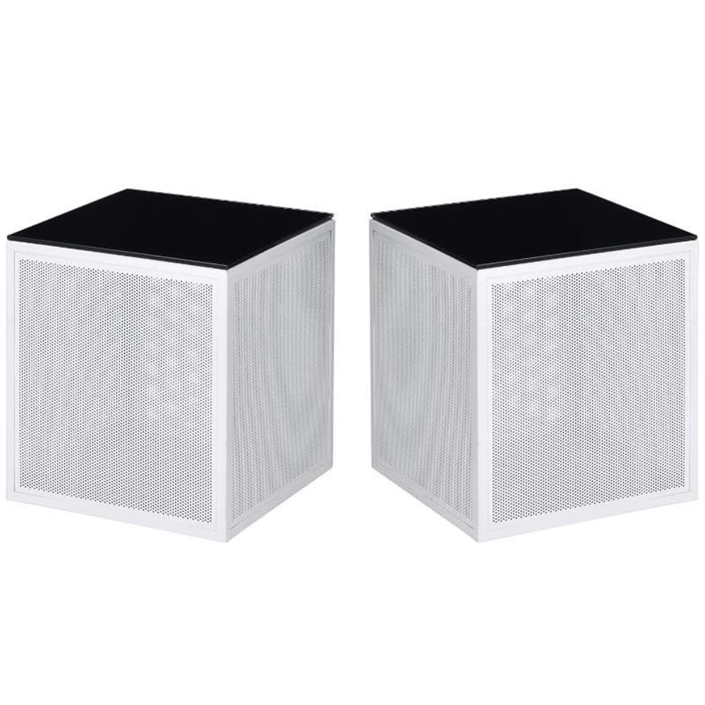 Home Square Kelforia Modern Glass Top Side Table - White Set of 2 | Perfect for Living Room, Bedroom & Office Decor