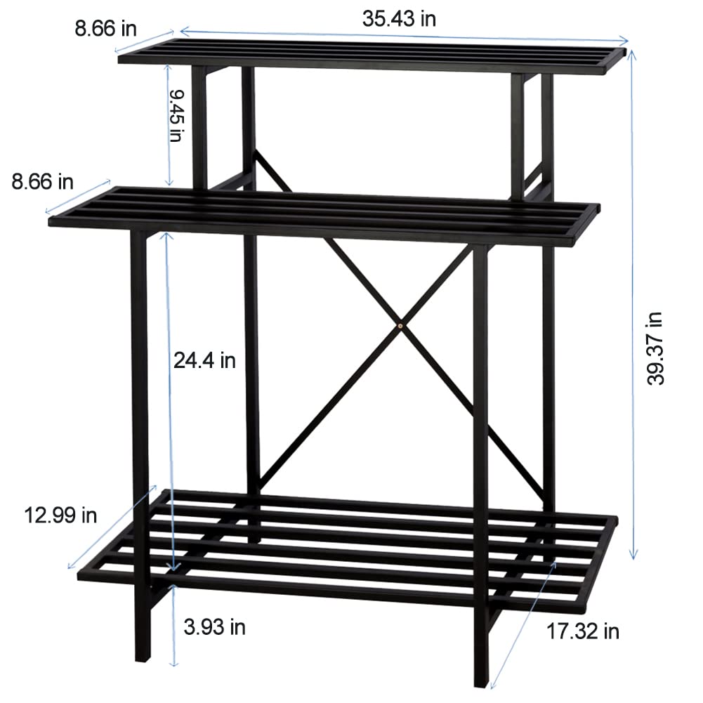 Zhongma 3-Tier Heavy Duty Plant Stand - 660 LBS Capacity Indoor/Outdoor Plant Holder (35.43x17.32x39.37 Inch) - Space-Saving Multi-Level Flower Shelf for Patio, Living Room, Garden & Balcony Decor