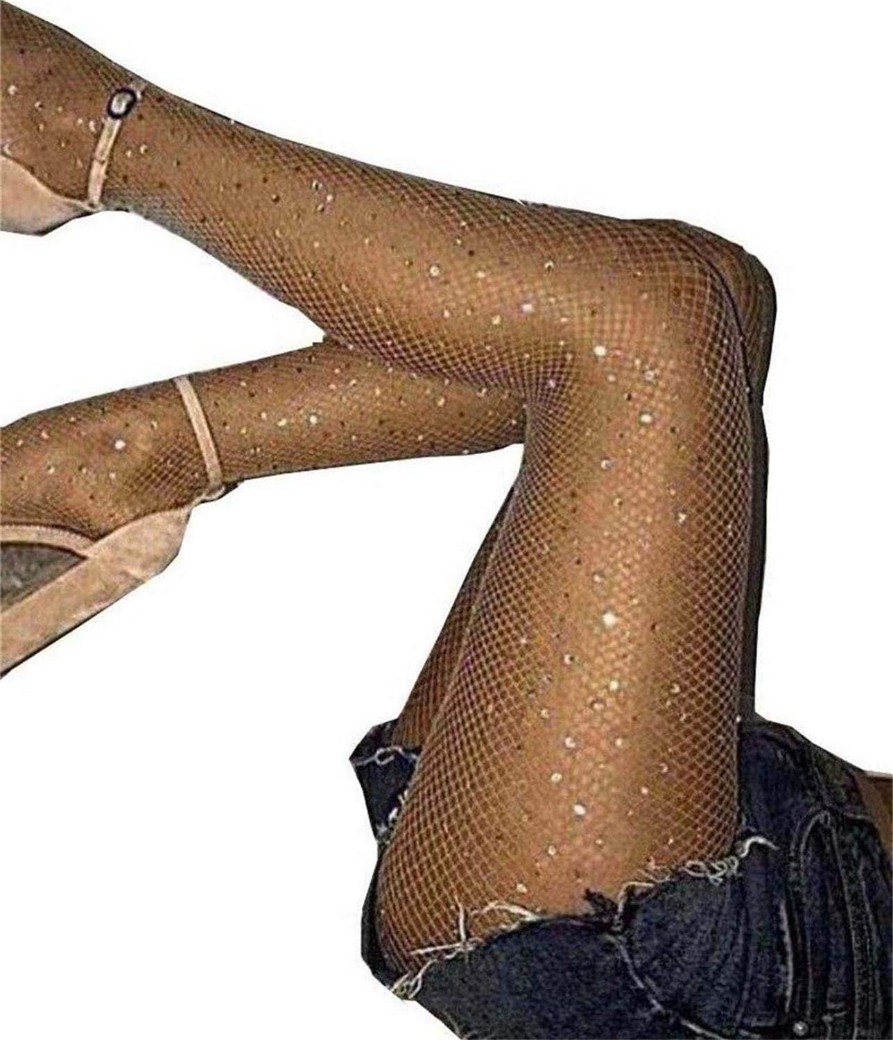 Sparkly Rhinestone Fishnet Tights for Women - Glitter Party Stockings, Carnival Dance Tights (Black/White) | Perfect for Halloween Costumes, Burlesque Shows & Nightclub Outfits
