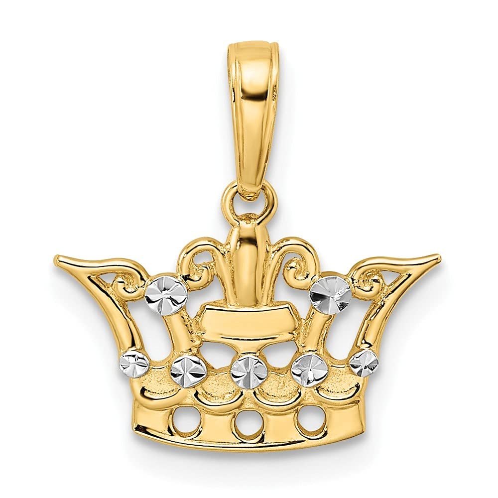 14K White Rhodium Sparkle Cut Crown Pendant Necklace for Women - Elegant Jewelry Gift for Birthday, Anniversary & Special Occasions