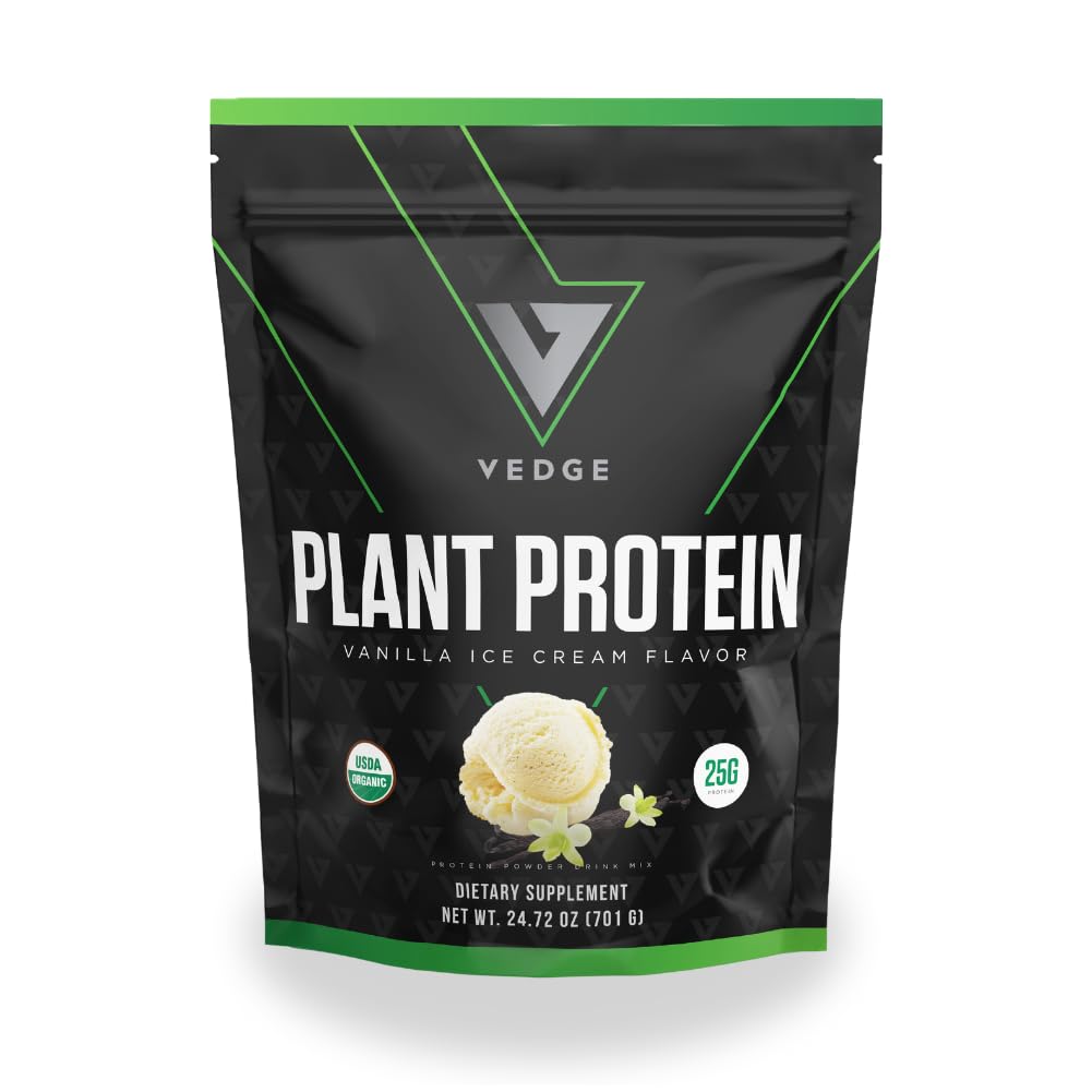 Organic Plant Protein Powder - Vanilla Ice Cream Flavor (20 Servings) | USDA Certified, Vegan, Gluten-Free, Dairy-Free Protein Supplement for Smoothies, Baking & Post-Workout Recovery