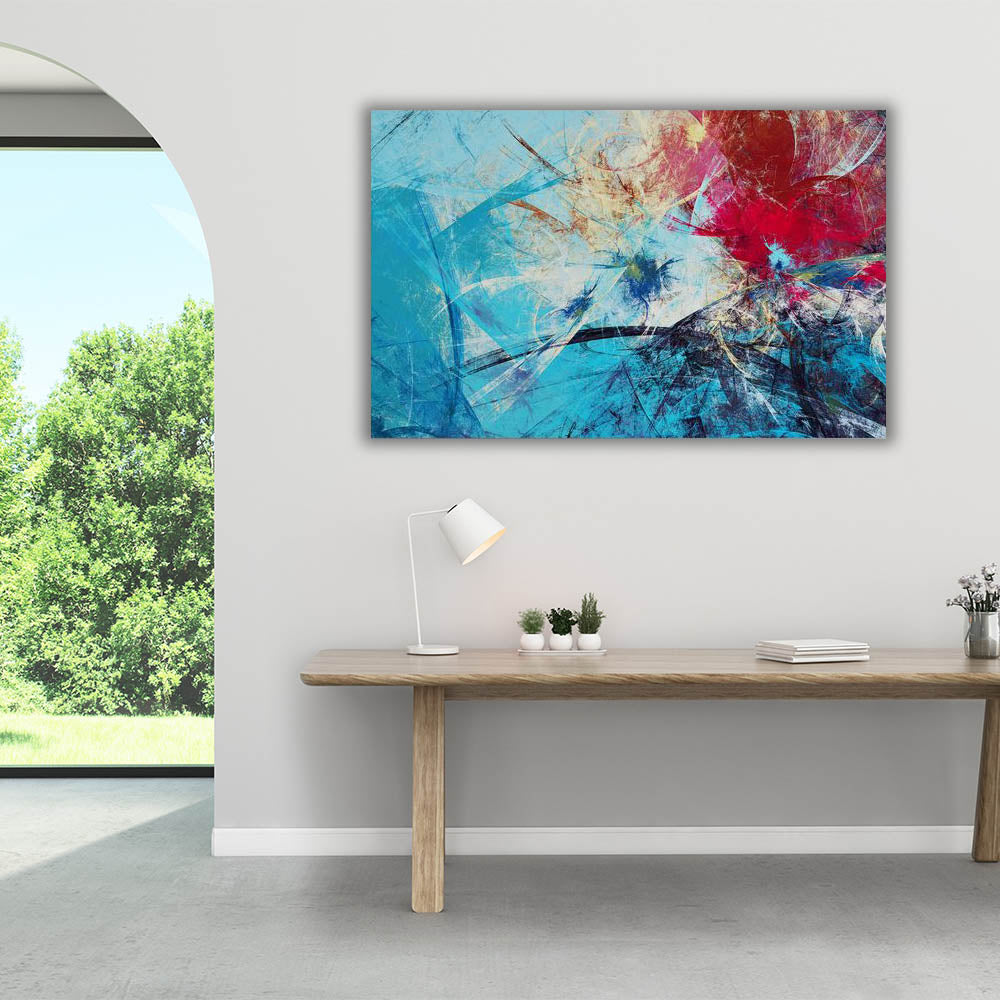Abstract Blue & Red Wall Art Canvas Painting - Modern Home Decor for Living Room, Bedroom & Office - Perfect Gift for Housewarming & Holidays