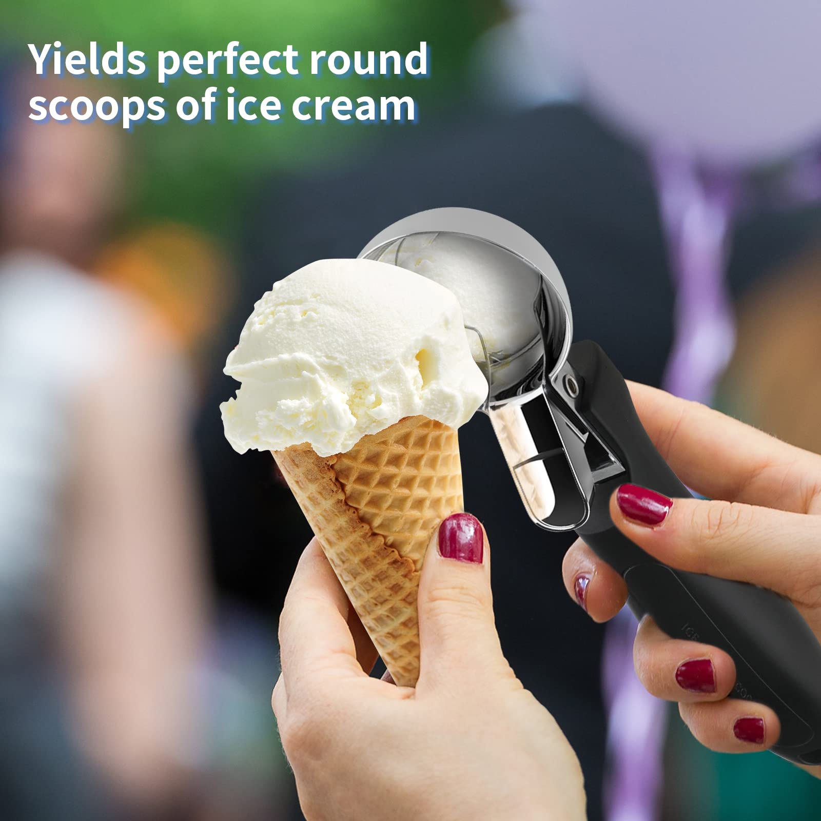 Premium Ice Cream Scoop & Cookie Dough Scooper - Heavy Duty Stainless Steel with Ergonomic Soft Grip Handle - Perfect for Baking, Ice Cream Parlors, Home Kitchens (Black) - Ideal for Scooping Ice Cream, Cookie Dough, Cupcakes, Protein Balls & Meatballs