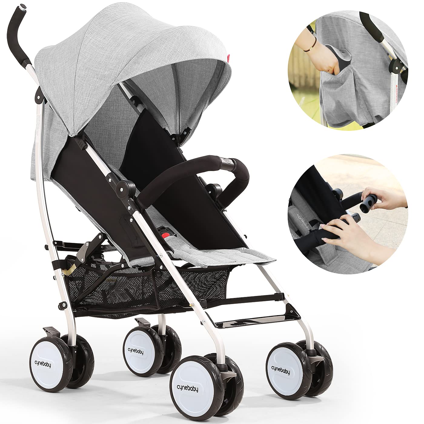 Lightweight Compact Baby Stroller - All Terrain Travel Stroller for Toddlers & Big Kids - Single Umbrella Stroller with Tall Pram Design (Bright Grey) - Perfect for Shopping, Travel & Outdoor Adventures