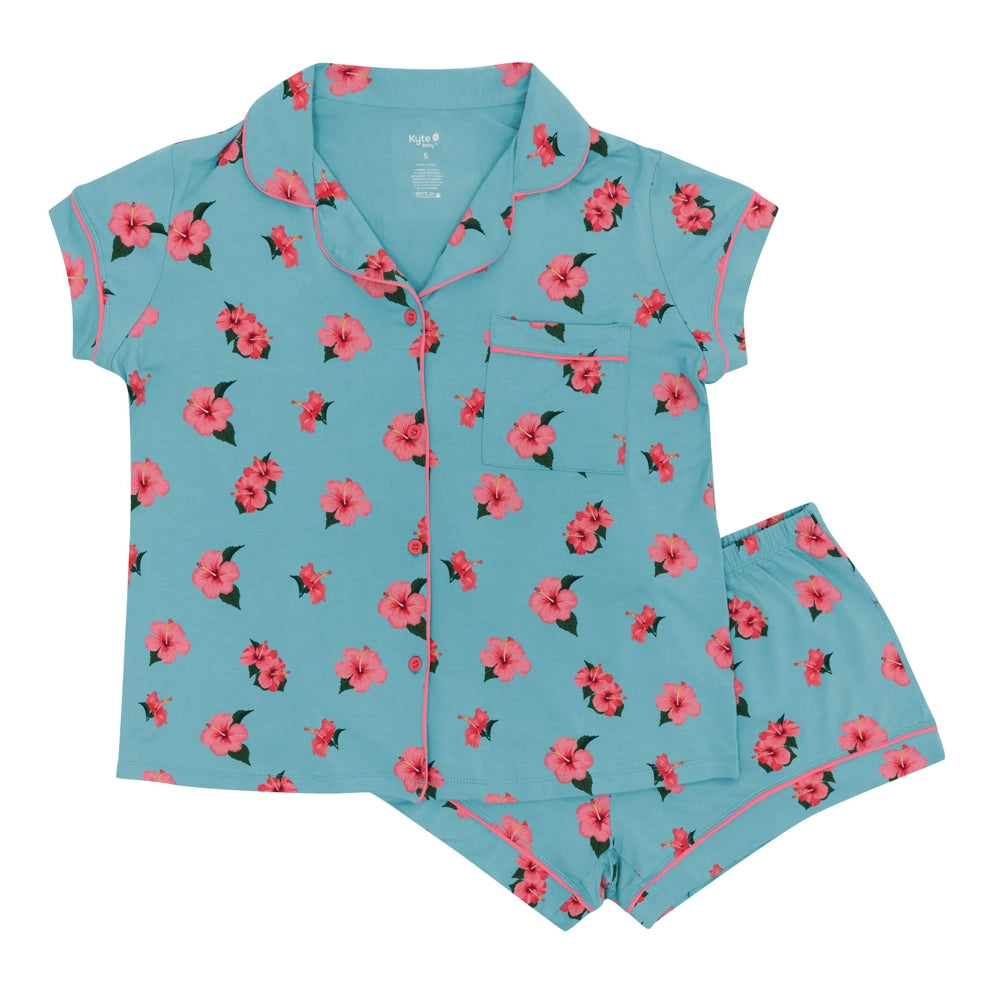 Kyte Mama Women's Short Sleeve Pajama Set - Soft & Breathable Cotton Sleepwear for Women, Hibiscus Floral Print - Perfect for Lounge, Sleep & Relaxation at Home