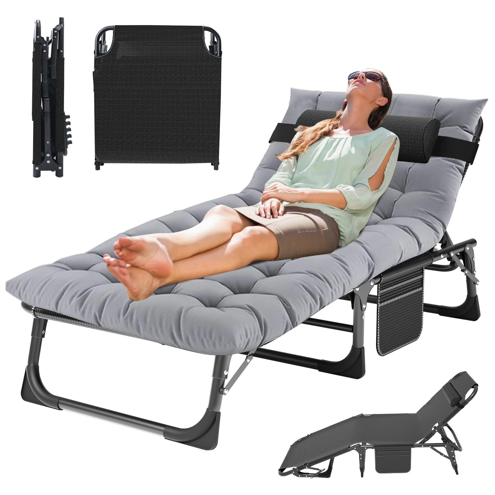 MOPHOTO 5-Position Folding Lounge Chair - Portable Outdoor Chaise Lounge for Sunbathing, Pool, Beach & Patio | Lightweight & Adjustable for Camping, Backyard Relaxation & Travel