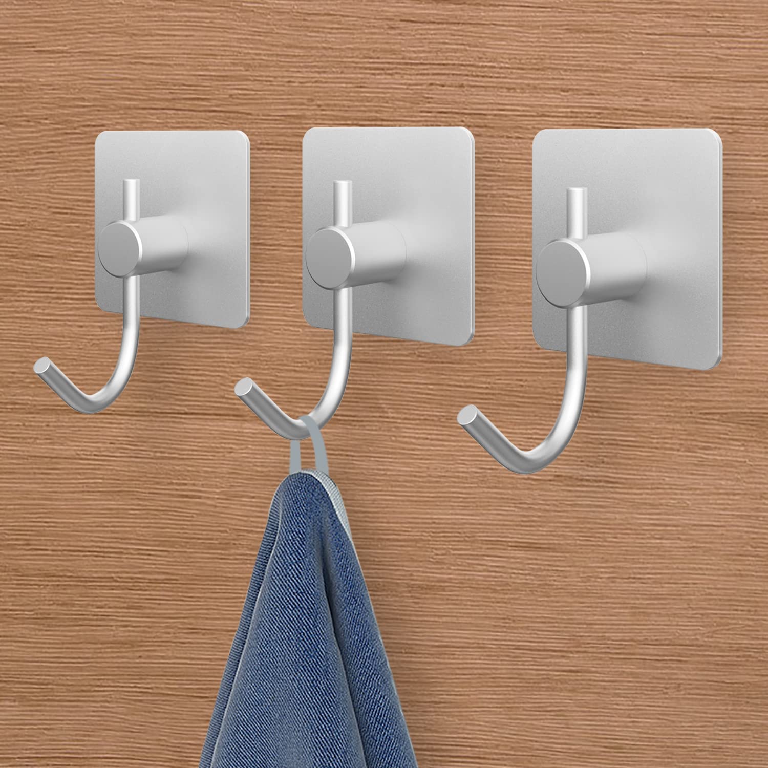 VAEHOLD 6-Pack Heavy Duty Adhesive Wall Hooks - Waterproof Aluminum Sticky Hooks for Hanging Coats, Hats, Towels, Robes & Keys - Strong Wall Mount Hooks for Kitchen, Bathroom, Closet Organization (Silver) - Perfect for Home, Office & Dorm Room Organization