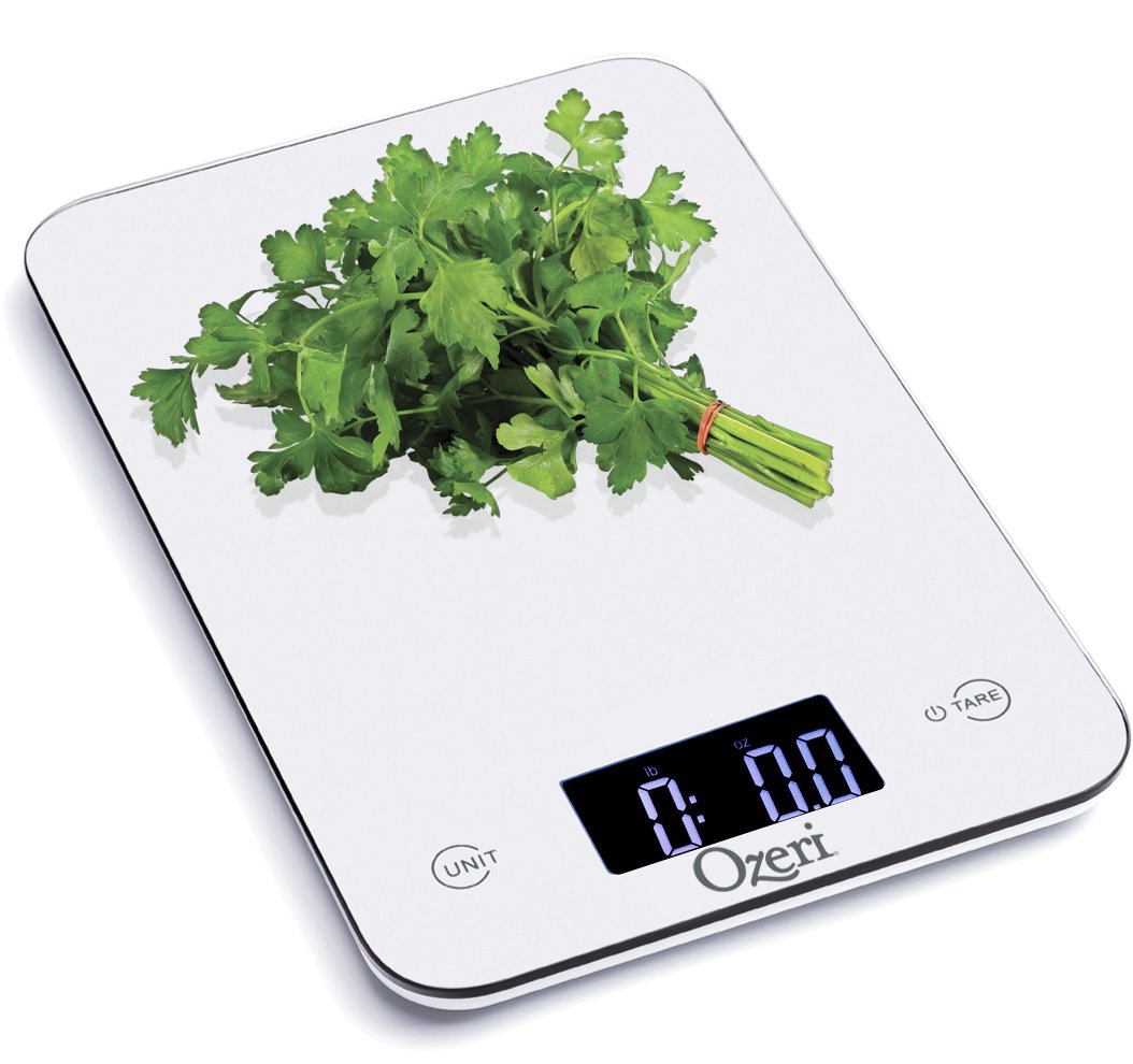 Ozeri Touch Professional Tempered Glass Digital Kitchen Scale - 11 lbs Capacity, 0.1 oz Precision, LCD Display - Perfect for Baking, Cooking, Meal Prep & Portion Control (White)