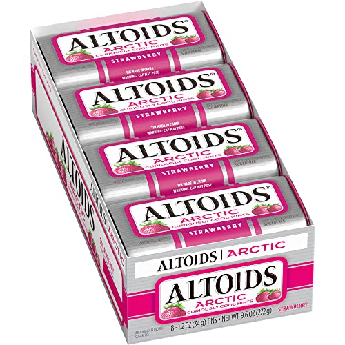 ALTOIDS Arctic Strawberry Mints - 1.2 Ounce (Pack of 8) - Refreshing Breath Mints for On-the-Go Freshness, Office, Travel & After Meals