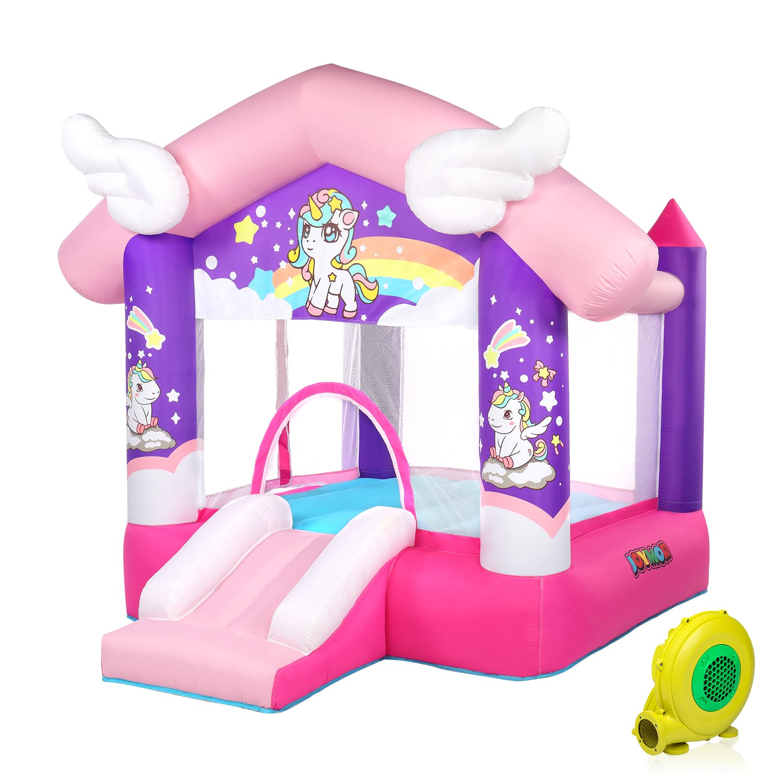JOYMOR Unicorn Princess Inflatable Bounce House with Slide - Pink Kids Bouncy Castle for Indoor & Outdoor Play (Ages 3-6) | Birthday Parties, Backyard Fun, Summer Activities (Blower Included)