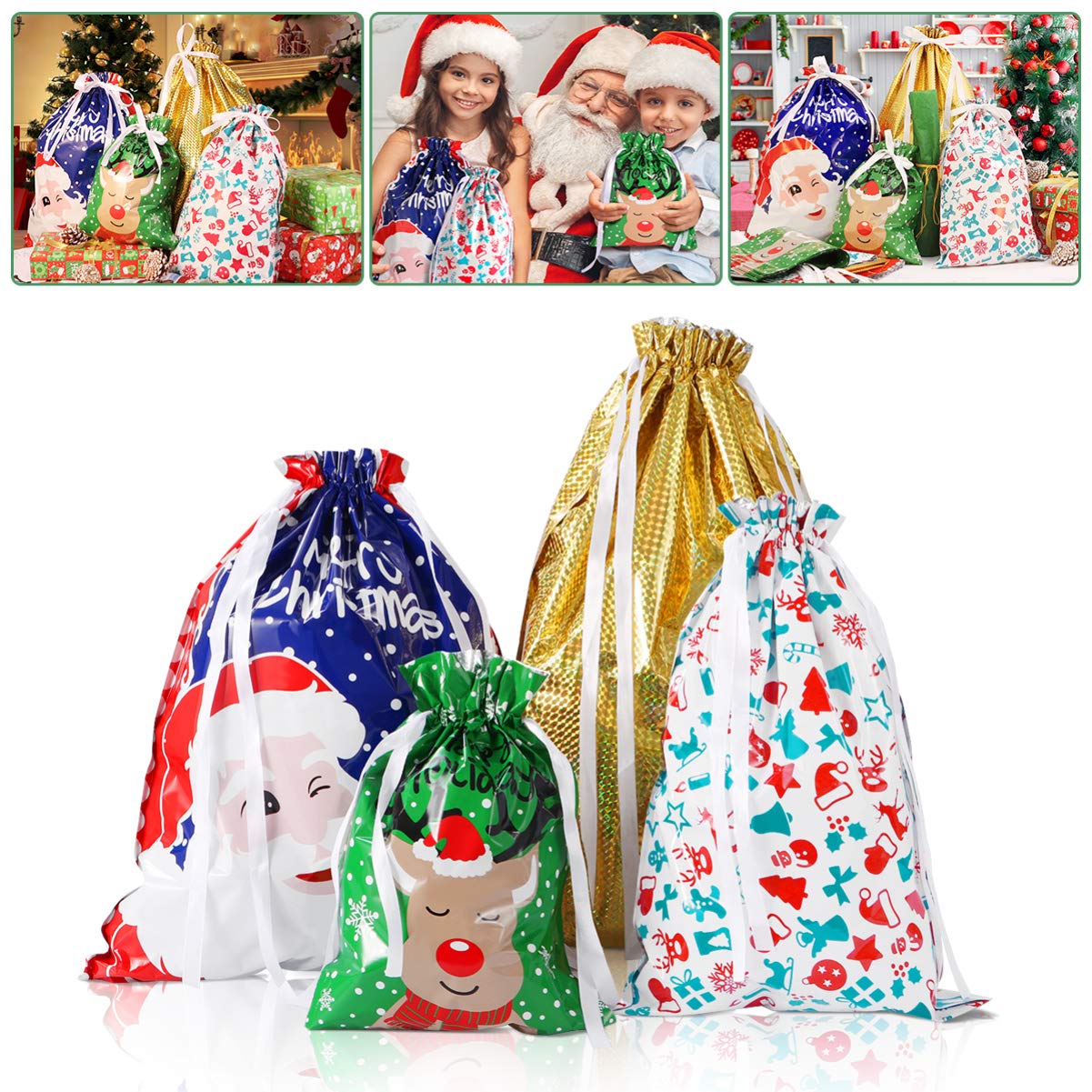 Christmas Drawstring Bag Set - 30PCS Assorted Holiday Party Favors & Treat Bags for Xmas Celebrations, Gift Giving, Stocking Stuffers & Classroom Rewards