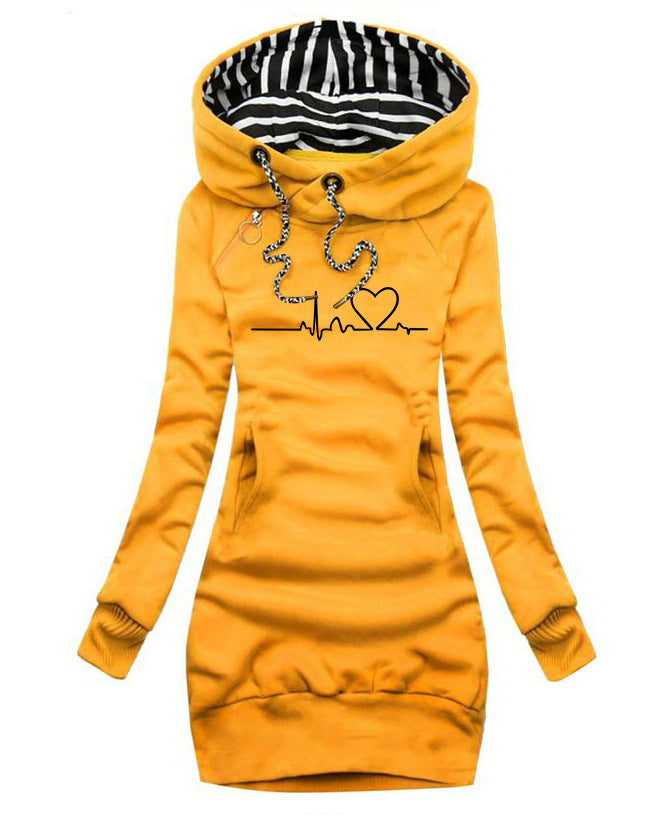 Women's Heart Print Long Sleeve Hoodie Sweatshirt Pullover - Cozy Fleece Top for Casual Wear, Loungewear & Winter Outfits