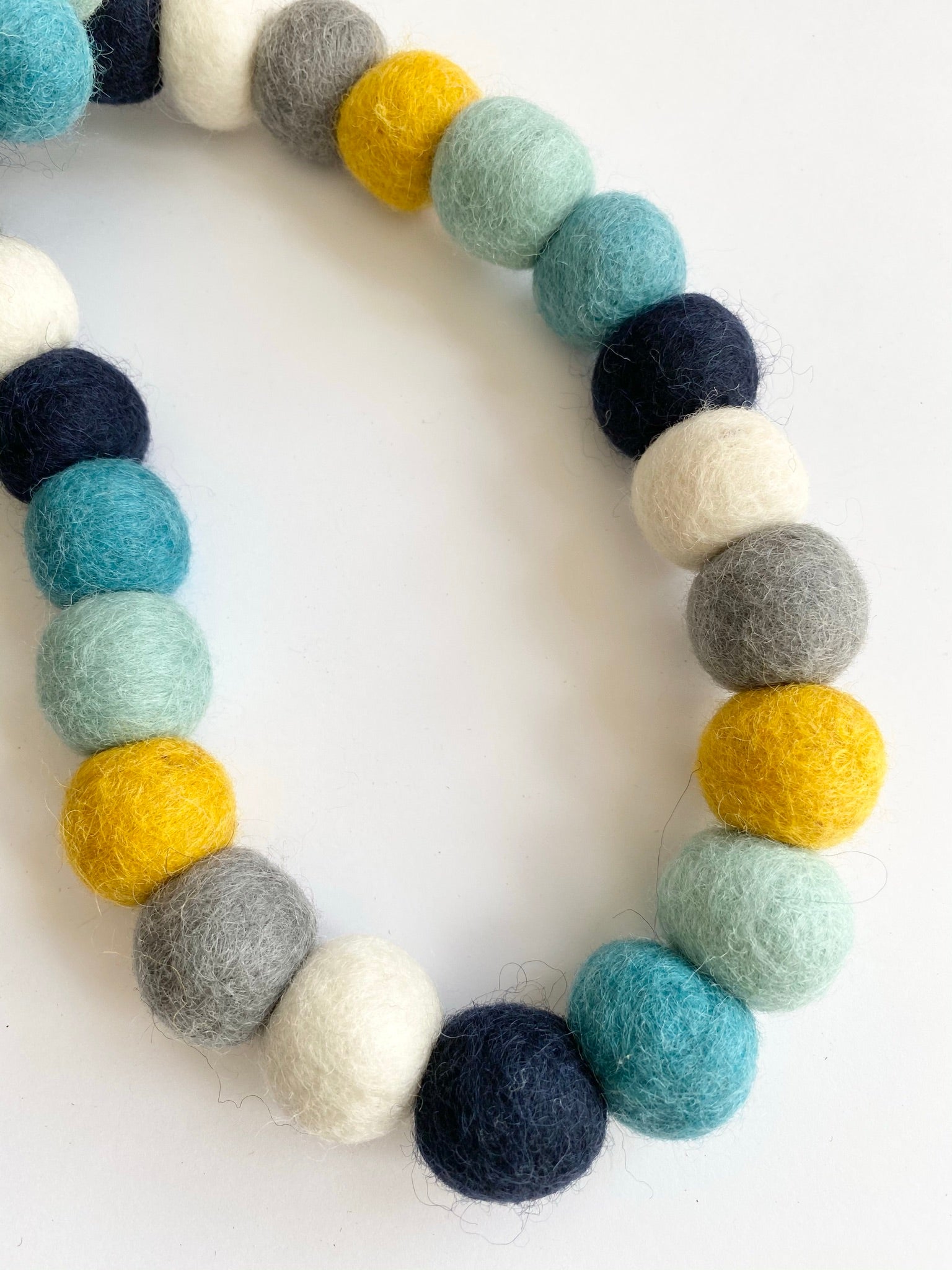 Blues Gold Neutral Felt Ball Garland - Handmade Wool Decor for Nursery, Wedding, Christmas & Home Decoration