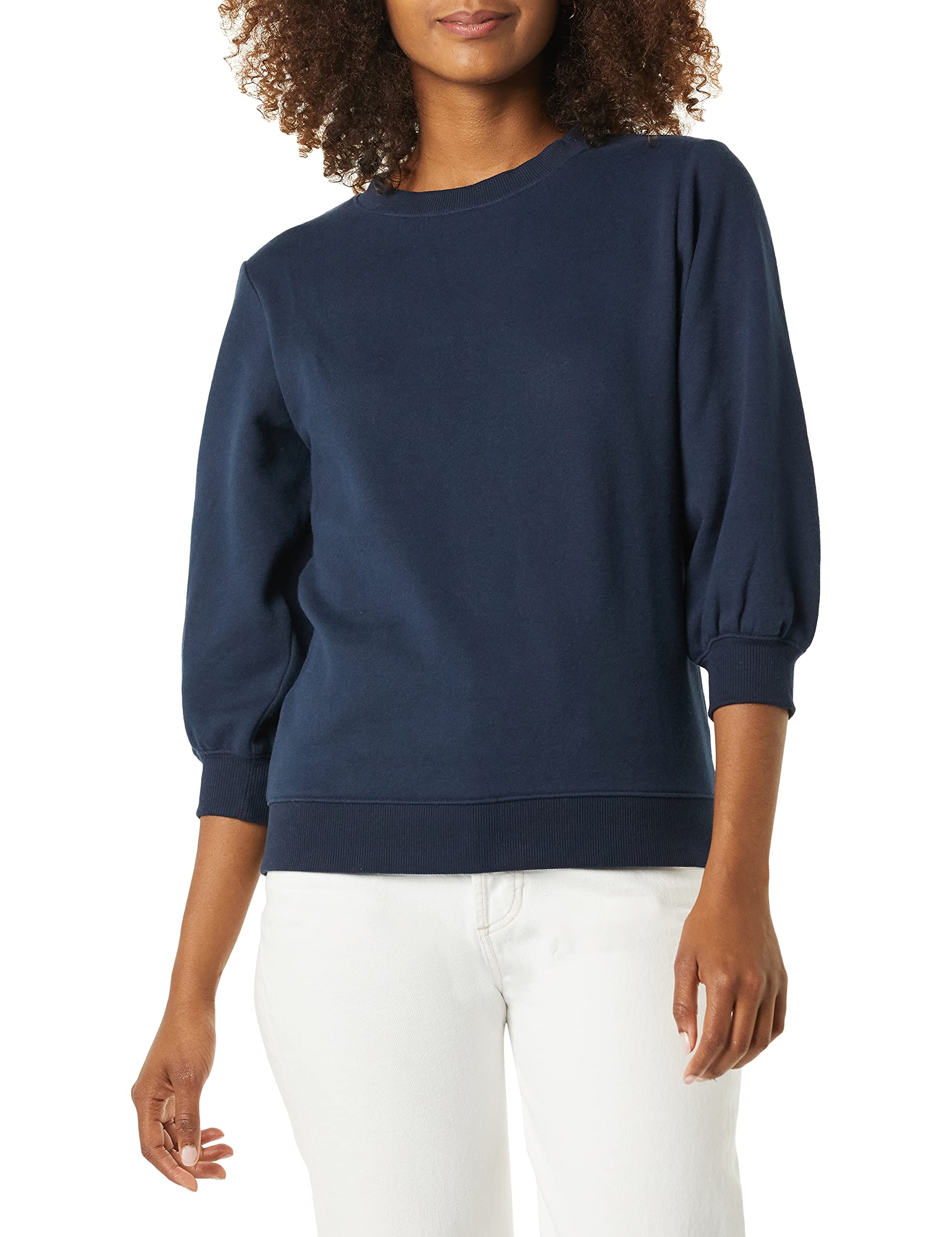 Amazon Essentials Women's Fleece Sleeve Detail Crewneck Sweatshirt - Soft Casual Pullover for Everyday Wear, Lounge & Outfits