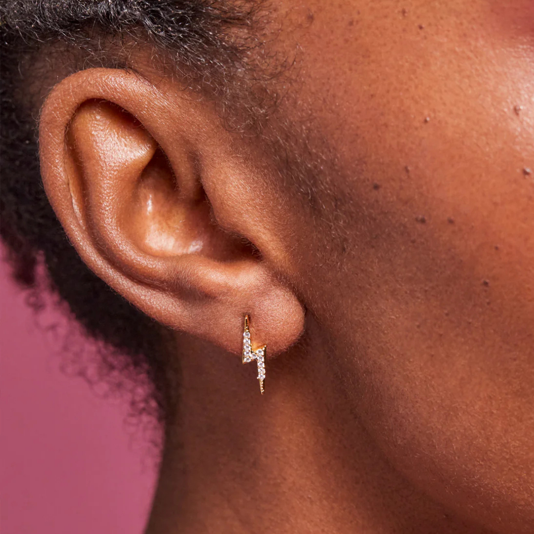 Estella Bartlett Gold Plated Lightning Bolt CZ Earrings - Sparkling Cubic Zirconia Stud Earrings for Women, Perfect for Parties, Weddings & Everyday Wear