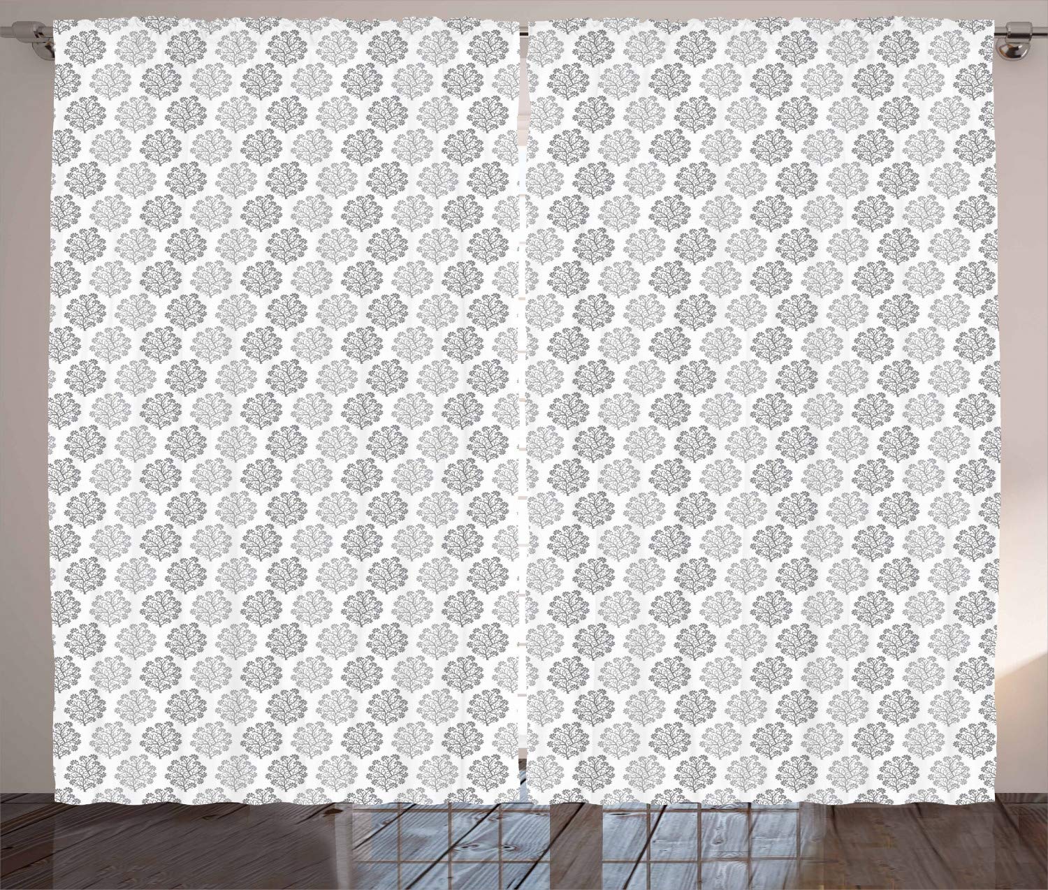 Vintage Inspired Greyscale Foliage Floral Curtains - Ambesonne Antique Botanical Illustration Window Drapes, 2 Panel Set (108