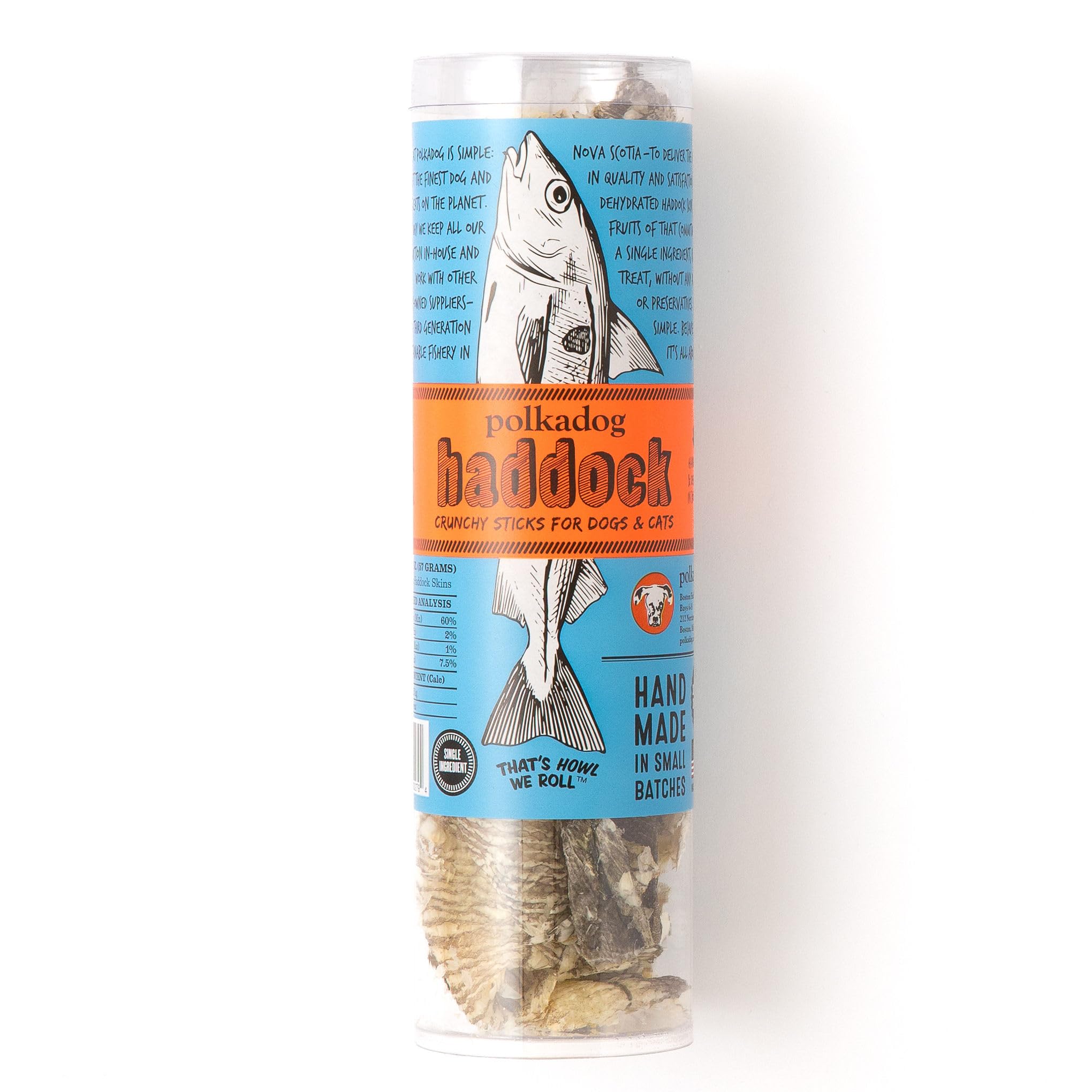 Polkadog Haddock Skins All-Natural Crunchy Dog & Cat Treats - Sustainable North Atlantic Haddock Skin Snacks for Puppies, Kittens - 2 oz - Perfect for Training Rewards & Dental Health