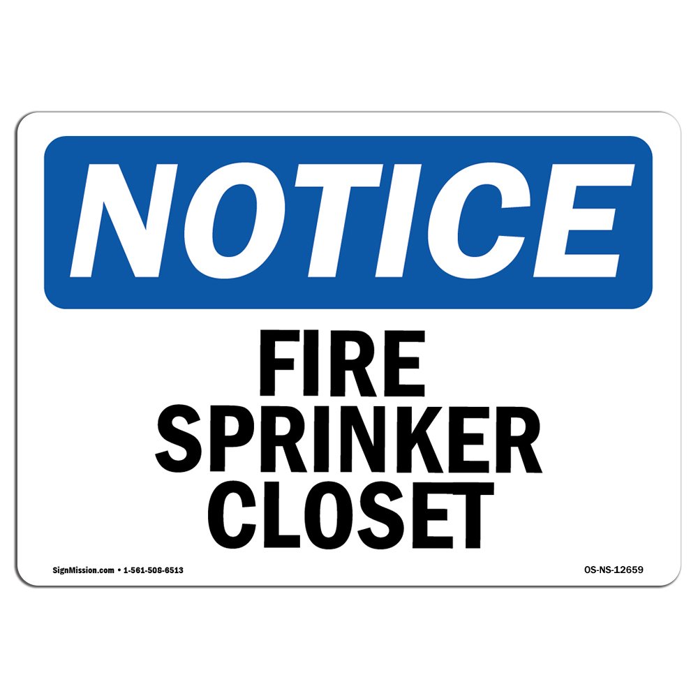 OSHA Compliant Fire Sprinkler Closet Sign | Durable Rigid Plastic Safety Sign for Business, Construction, Warehouse & Retail | Made in USA | Ideal for Workplace Safety Compliance & Emergency Preparedness