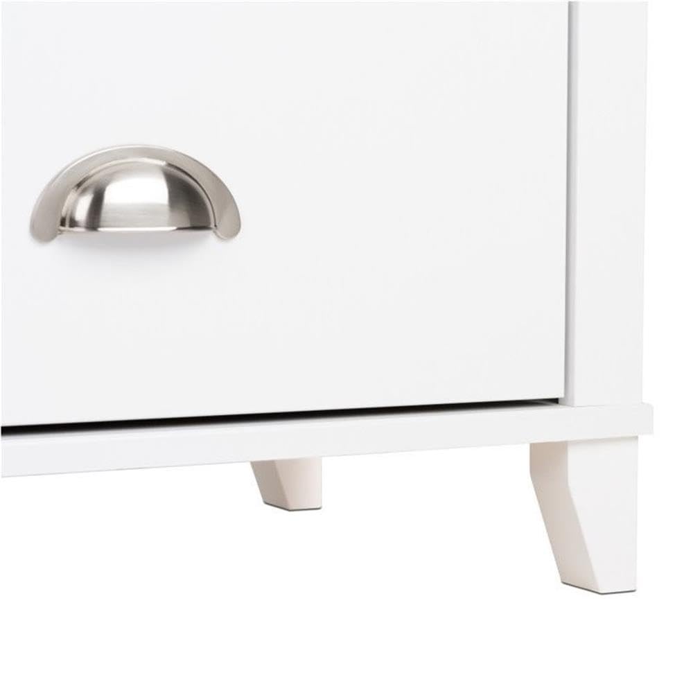 Pemberly Row Modern 2-Drawer White Nightstand - Bedside Table for Bedroom, Guest Room & Nursery - Compact Storage with Smooth Gliding Drawers