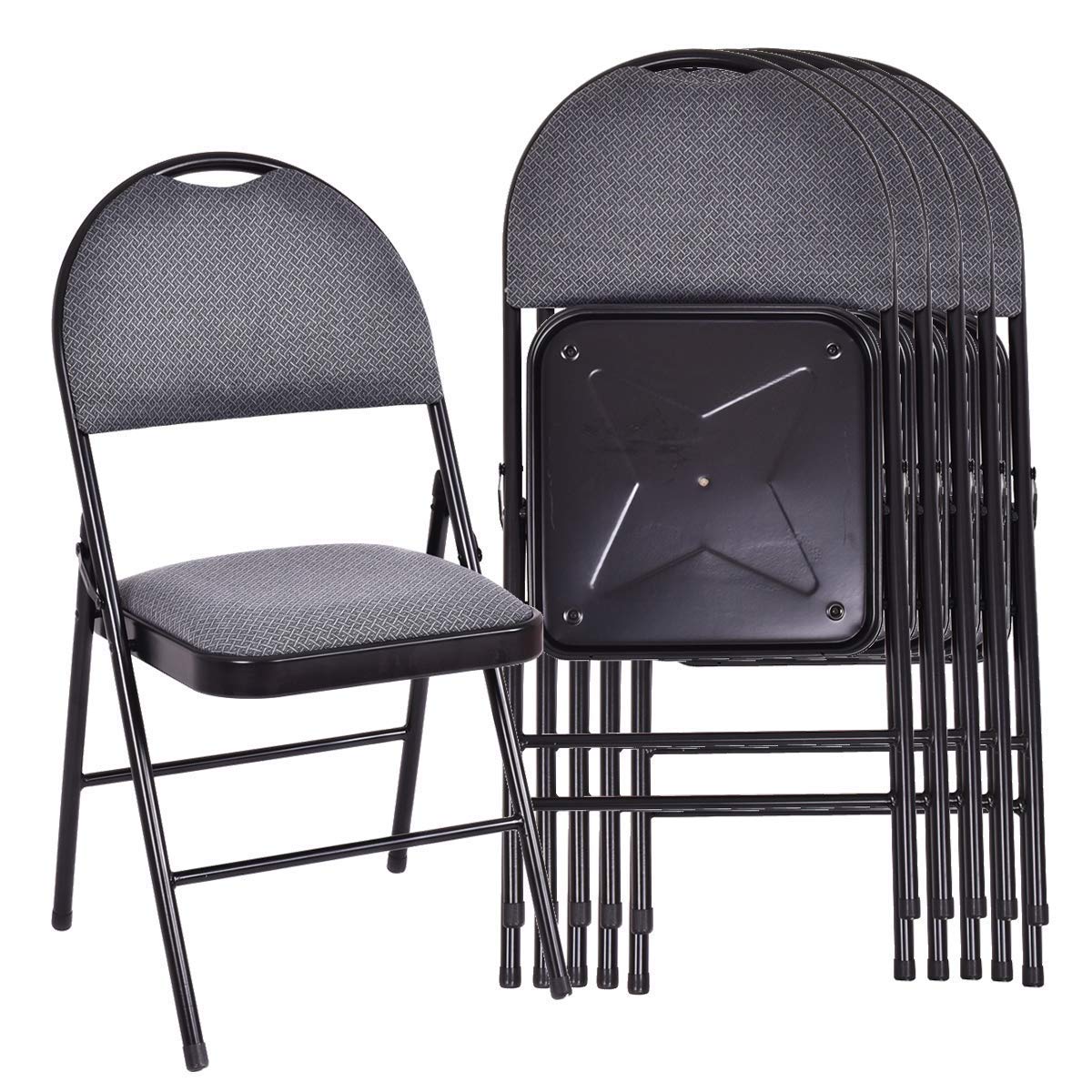 Casart 6-Pack Folding Chairs Set - Double Hinged Fabric Dining Chairs with Padded Seat & Back, Sturdy Metal Frame & Built-in Handle - Perfect for Home, Office, Parties & Events (Gray) - Space-Saving & Comfortable Seating Solution
