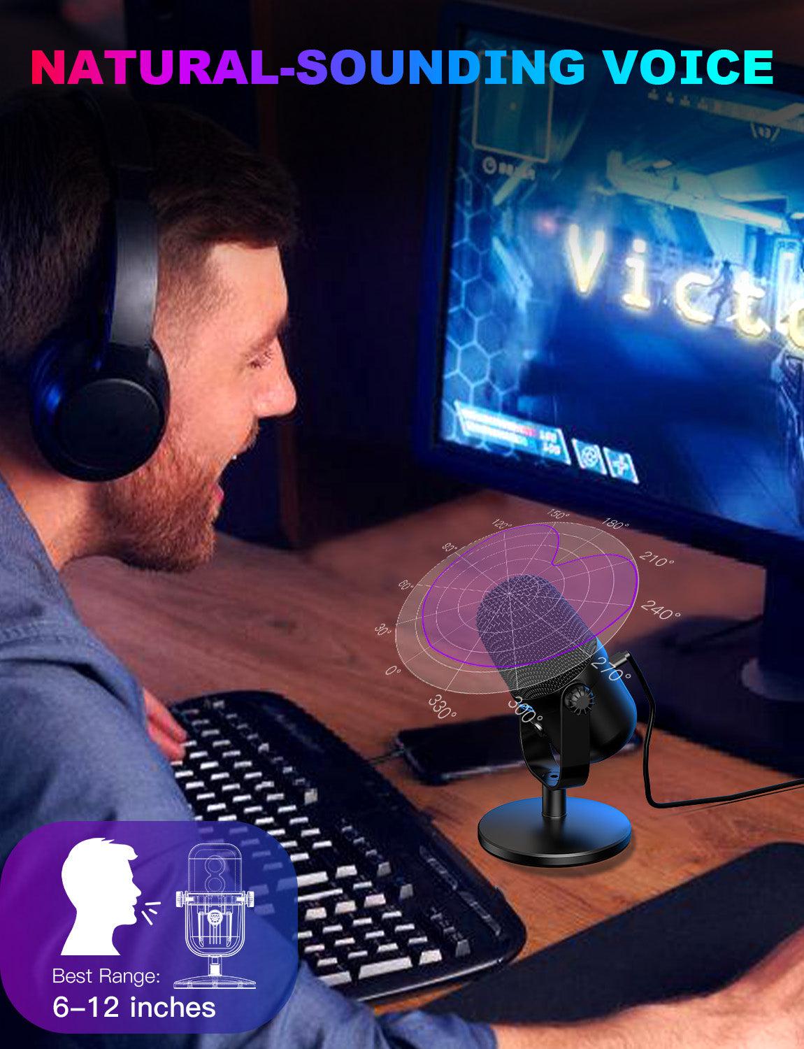 ONIKUMA M830 USB Condenser Gaming Microphone with Noise Cancellation - Mini USB Mic for PC, PS4, Streaming & Podcasting - Perfect for Gamers, YouTubers & Voice Chat