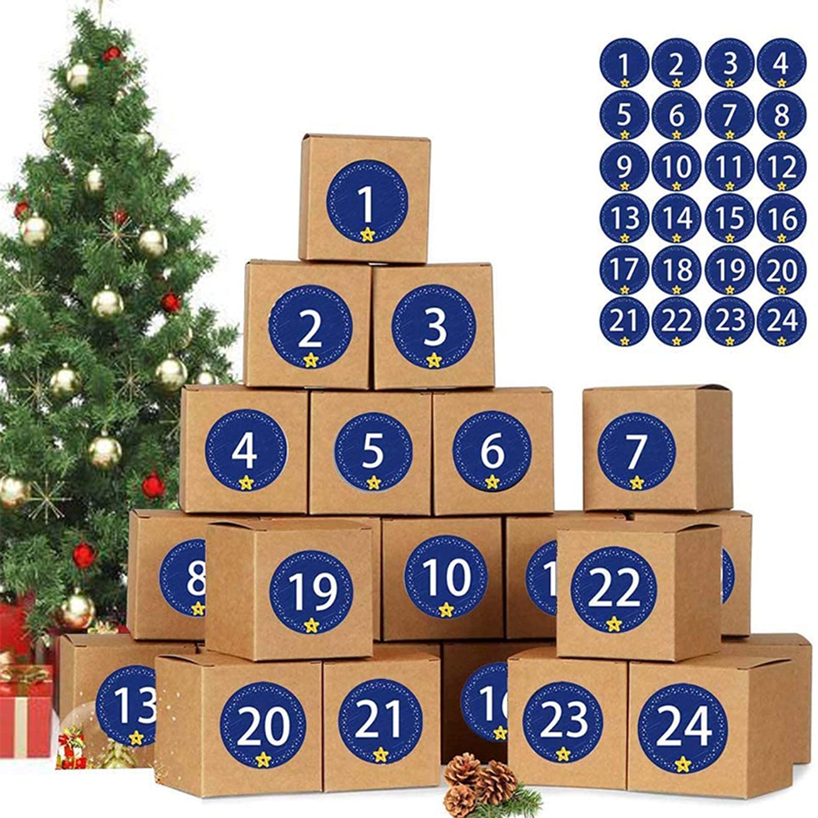 Christmas Advent Calendar Box with 1-24 Countdown Number Stickers - Holiday Gift Box Set for Christmas, Halloween & Christmas Eve - Perfect for Gift Wrapping, Party Favors & Festive Countdown Celebrations