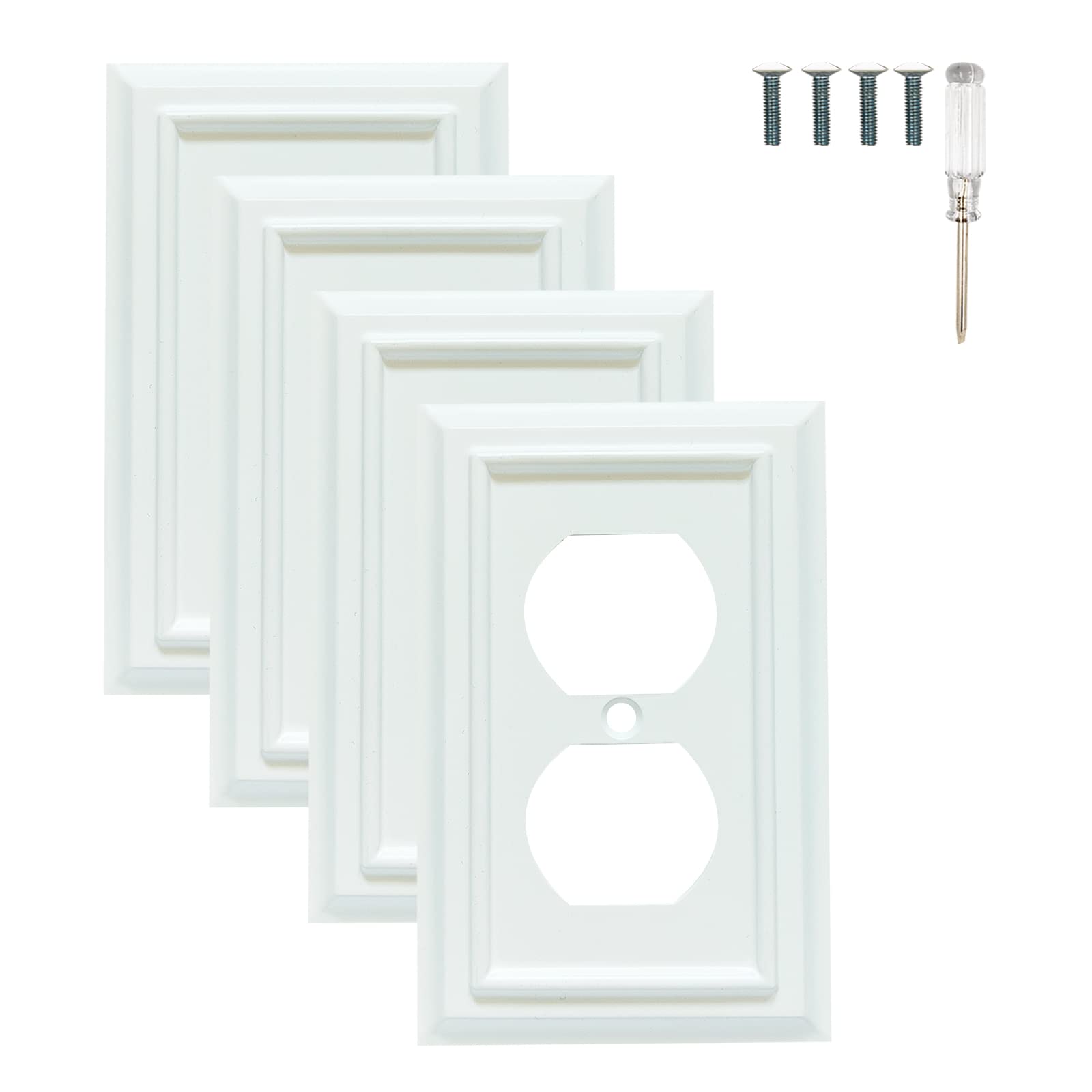 Eco-Friendly Bamboo Fiber Wall Plates - Standard Size 1 Gang Duplex Outlet Covers (4-Pack, White) - Durable Toggle & Decorator Light Switch Plates for Home, Office & Commercial Spaces