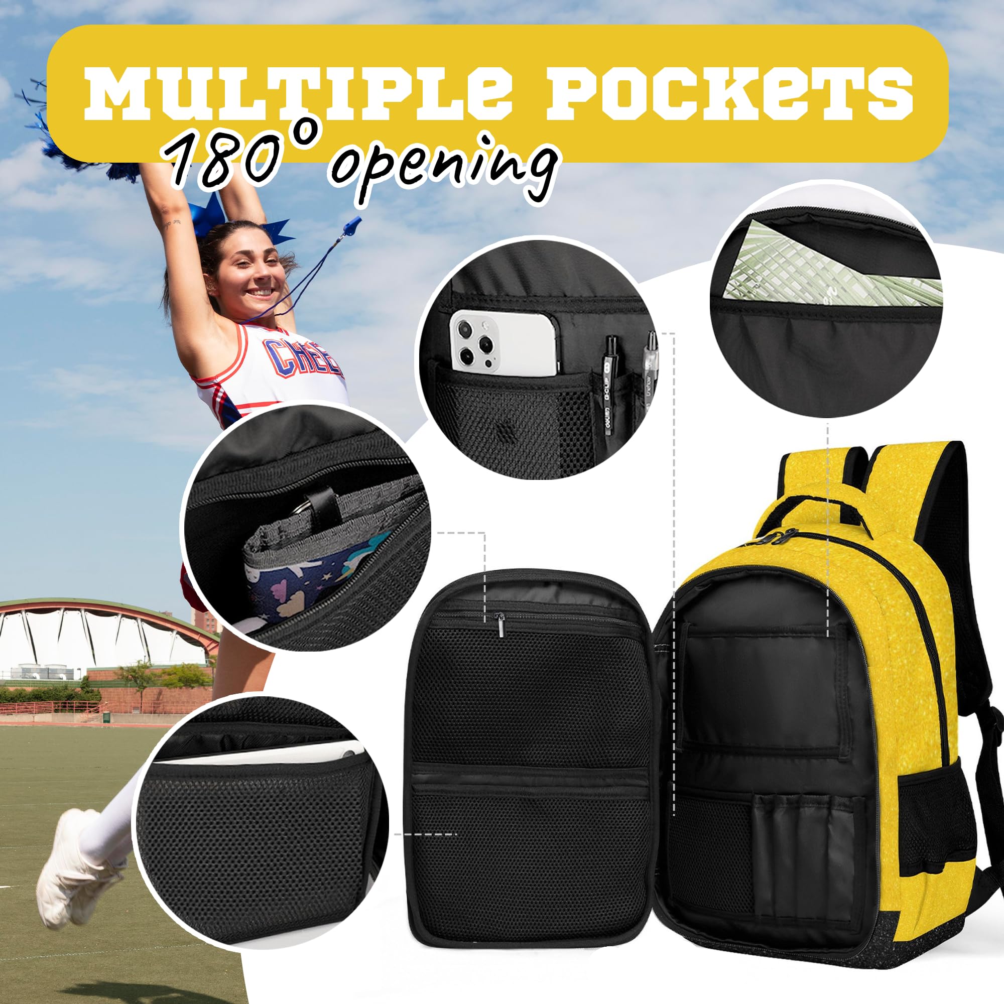 Cheerleader Backpack for Women & Teams - Durable Gold Cheerleading Backpack Gift - Perfect for Practice, Competitions & School