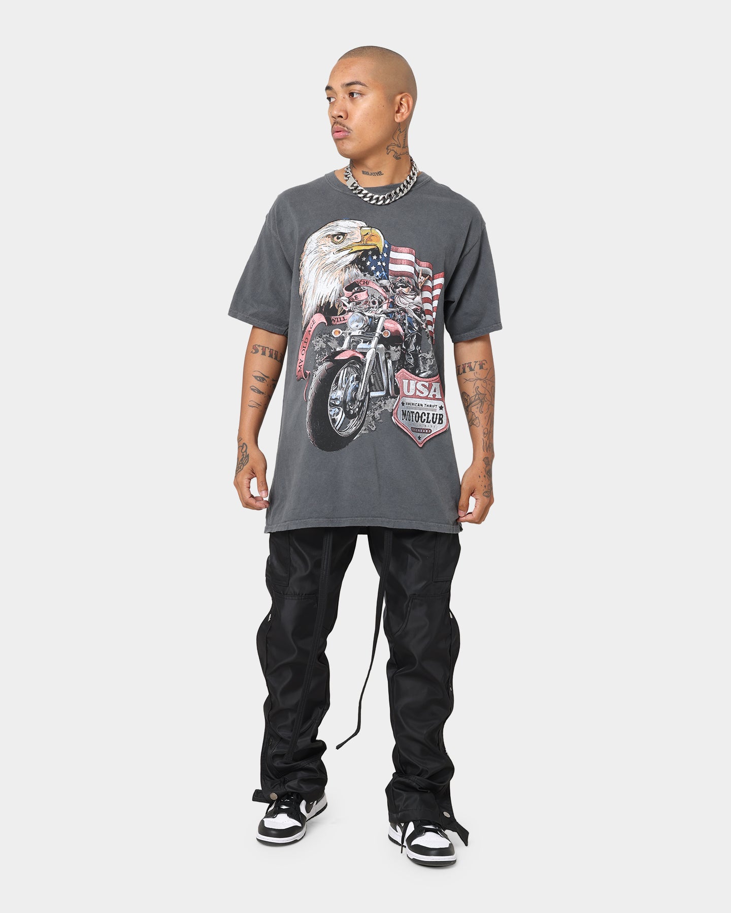 American Thrift Eagle Moto Club Vintage T-Shirt - Off Black | Biker Motorcycle Riding Gear & Retro Streetwear for Men