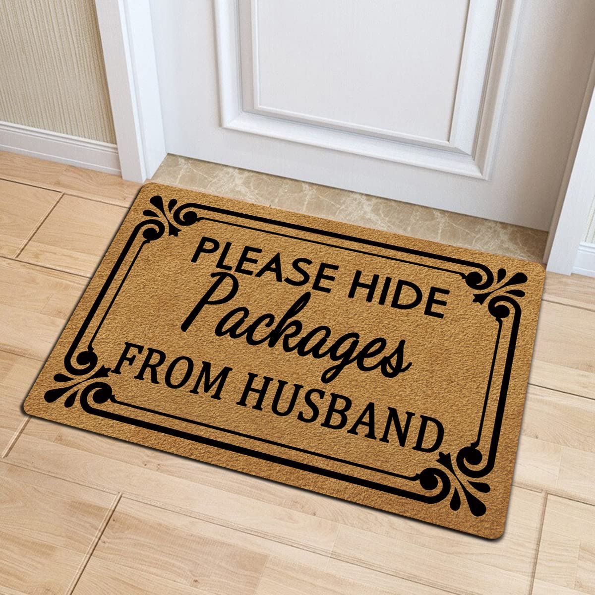 Non-Slip Welcome Mat 29.5x17.7 Inches - Funny Personalized Doormat for Home, Kitchen & Entrance - Hide Packages from Husband Design - Perfect for Indoor Decor & Package Concealment