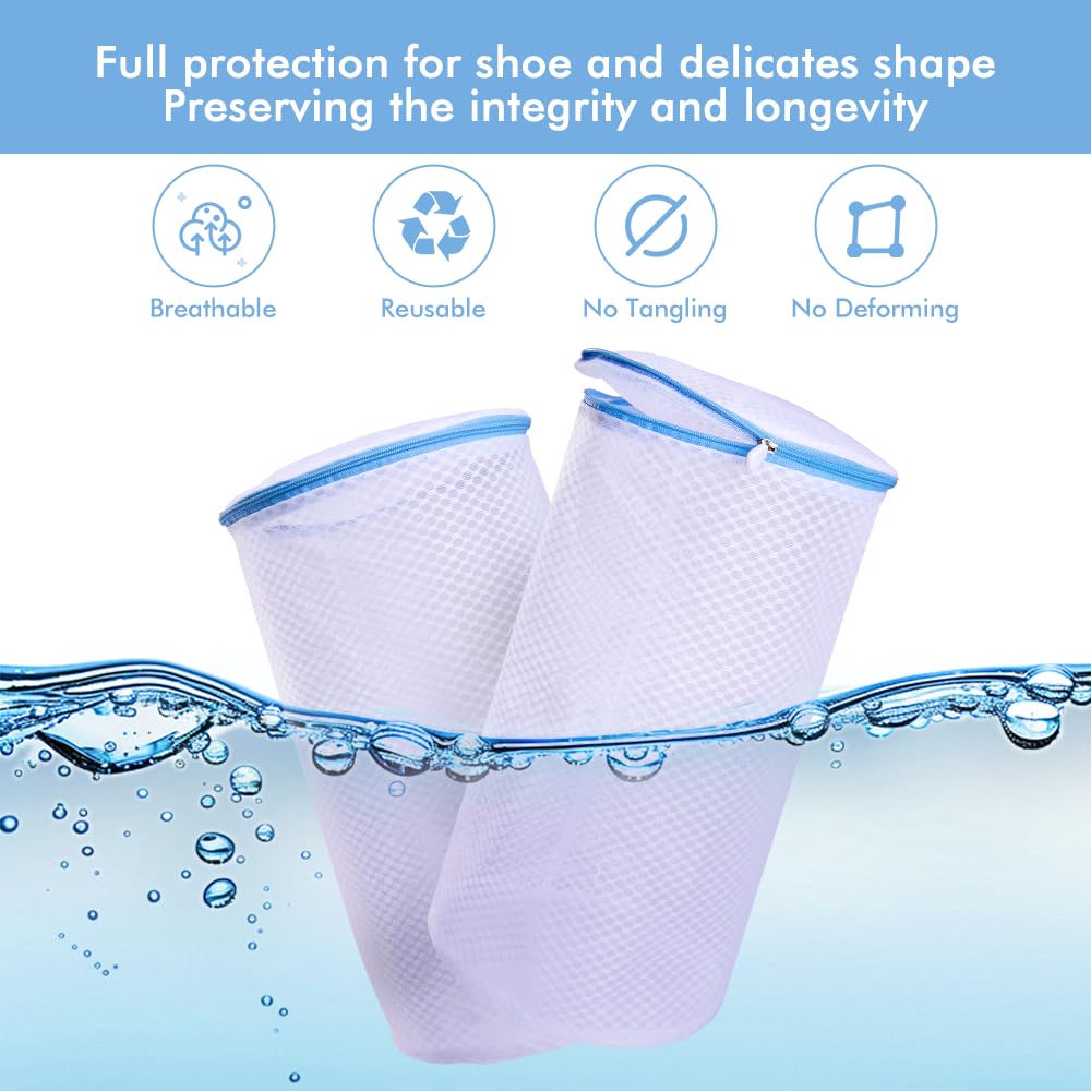 2 Pack Honeycomb Mesh Shoe Wash Bags with Zipper - Laundry Machine Bags for Sneakers, Running Shoes, Socks, Bras & Delicates - Perfect for Gym, Travel & Home Use